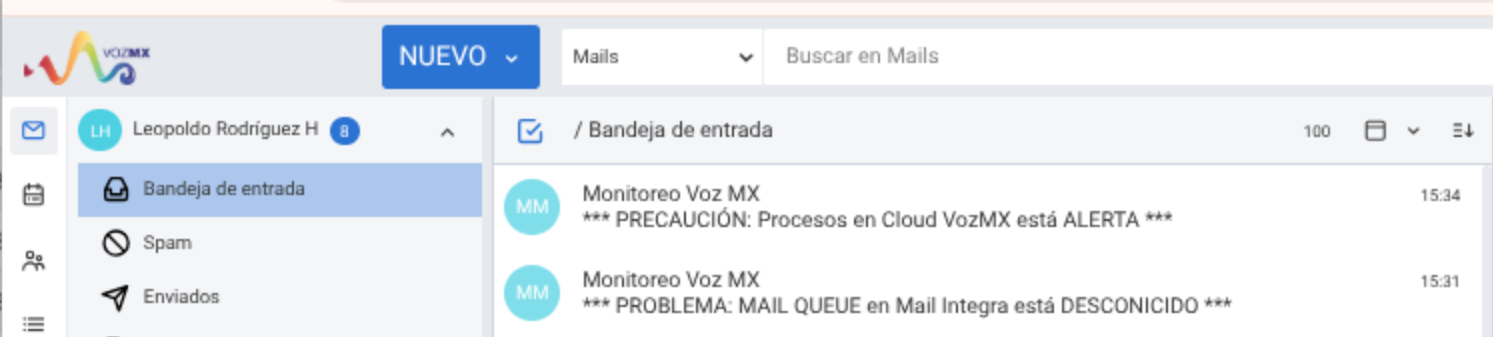 Bandeja de entrada del correo Zimbra