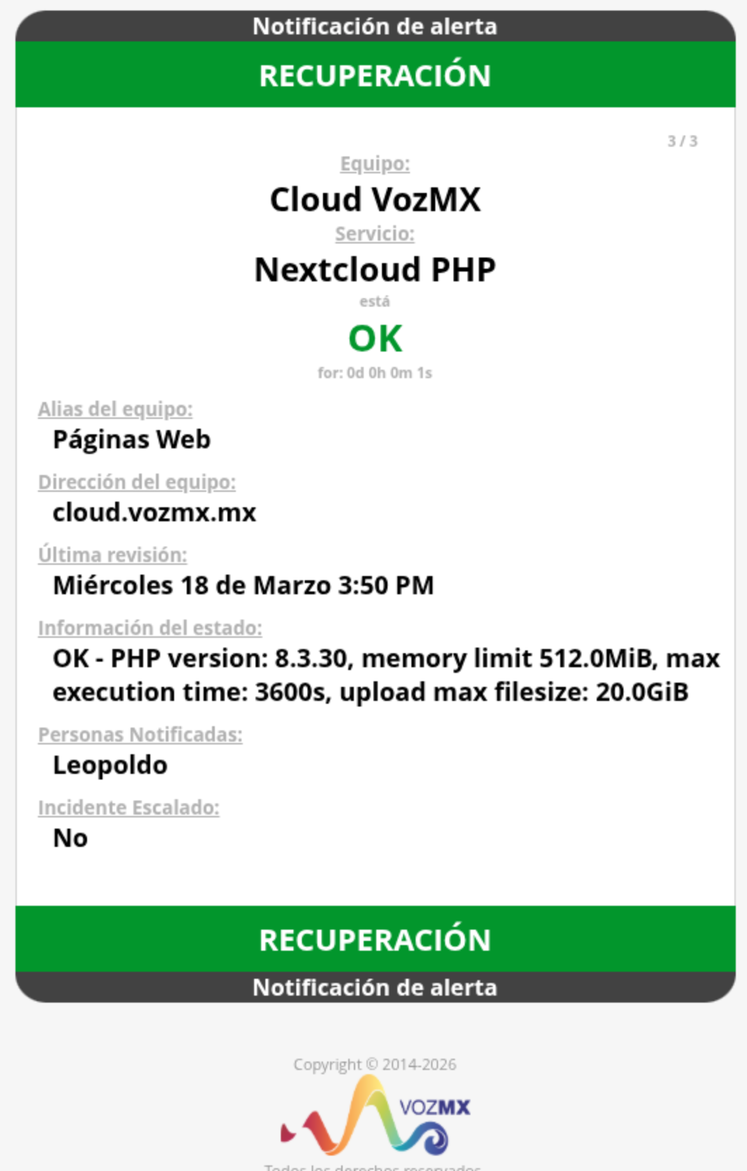 Notificación de recuperación en Naemon