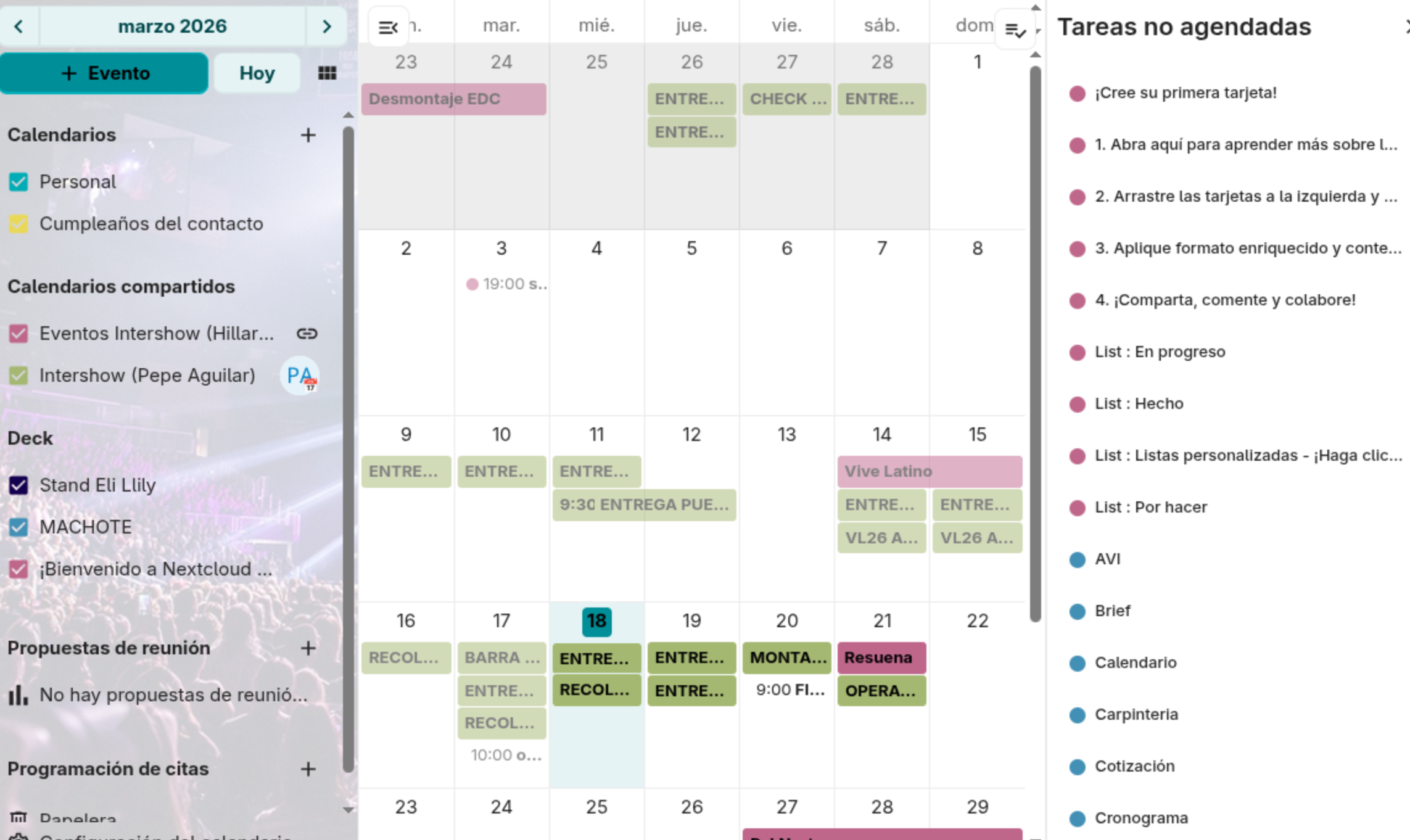 Calendario compartido en Nextcloud