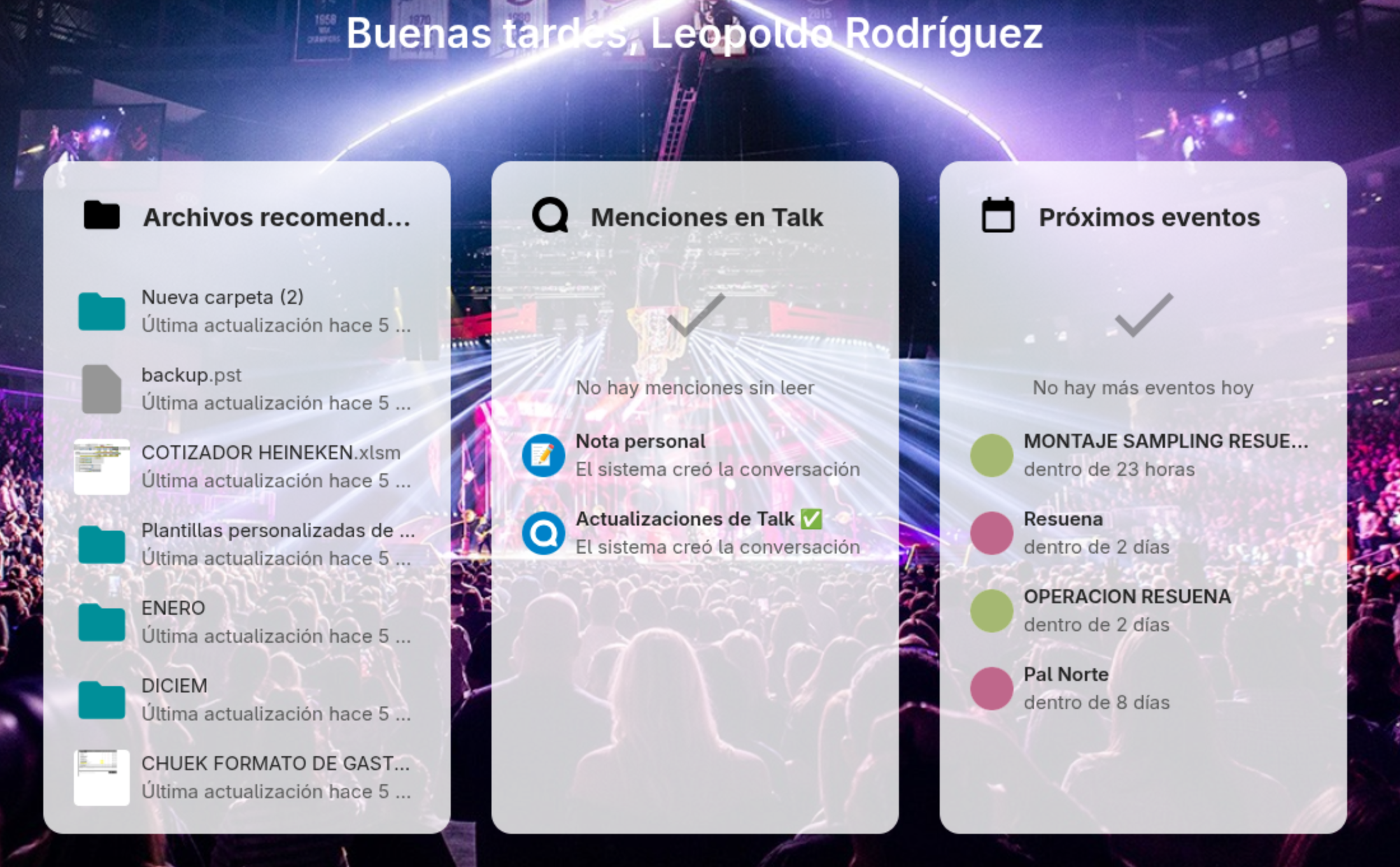 Dashboard principal de Nextcloud
